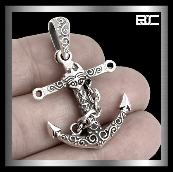 Sterling Silver Viking Norse Loki Ships Anchor Pendant 2 - Biker Jewelry Club Sinister Silver Co.