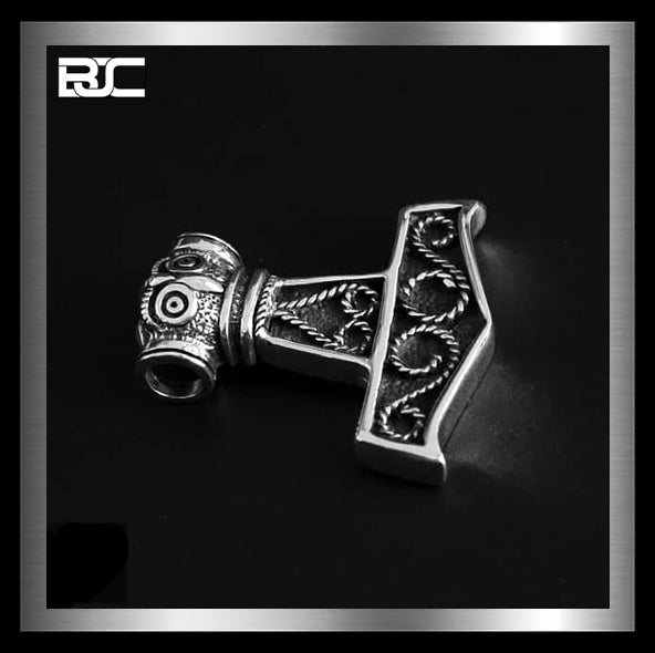 Sterling Silver Traditional Thors Hammer Mjollnir Pendant 2 - Biker Jewelry Club Sinister Silver Co.