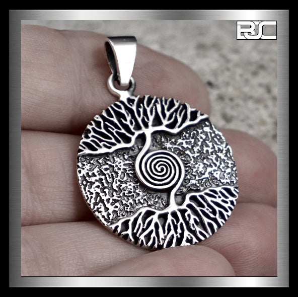 Sterling Silver Yggdrasil Tree Of Life Viking Norse Amulet Pendant 2 - Biker Jewelry Club Sinister Silver Co.