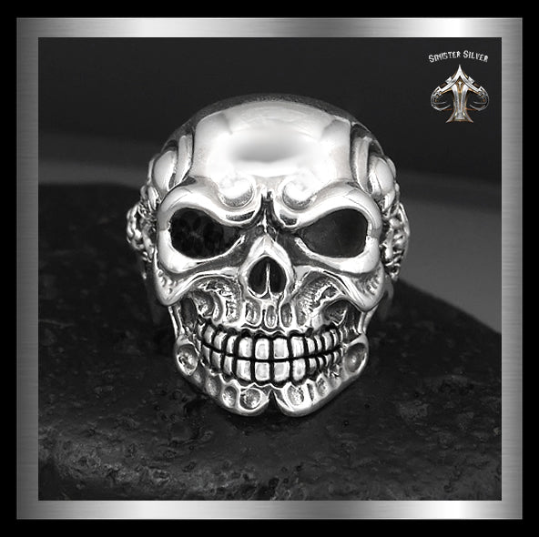 Sterling Silver Mens Biker Boss Heavy Skull Ring 1 - Biker Jewelry Club Sinister Silver Co.
