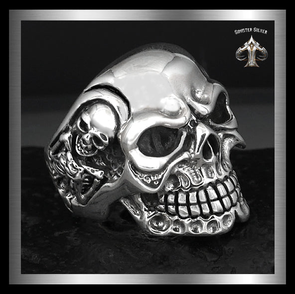 Sterling Silver Mens Biker Boss Heavy Skull Ring 4 - Biker Jewelry Club Sinister Silver Co.