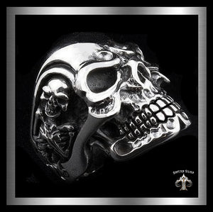 Sterling Silver Biker Boss Triple Skull Ring 1 - Biker Jewelry Club Sinister Silver Co.