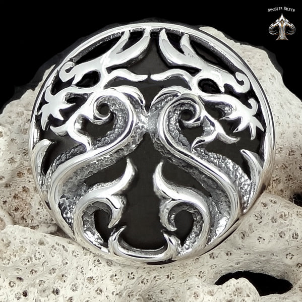 Sterling Silver Biker Dragon Concho Snap Cover 2 - Biker Jewelry Club Sinister Silver Co.