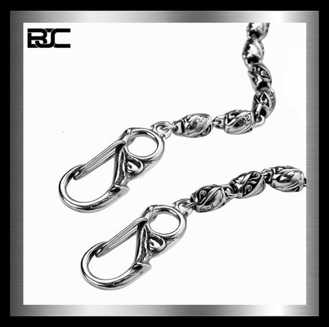 Sterling Silver Biker Tribal Tattoo Link Wallet Chain 1 - Biker Jewelry Club Sinister Silver Co.
