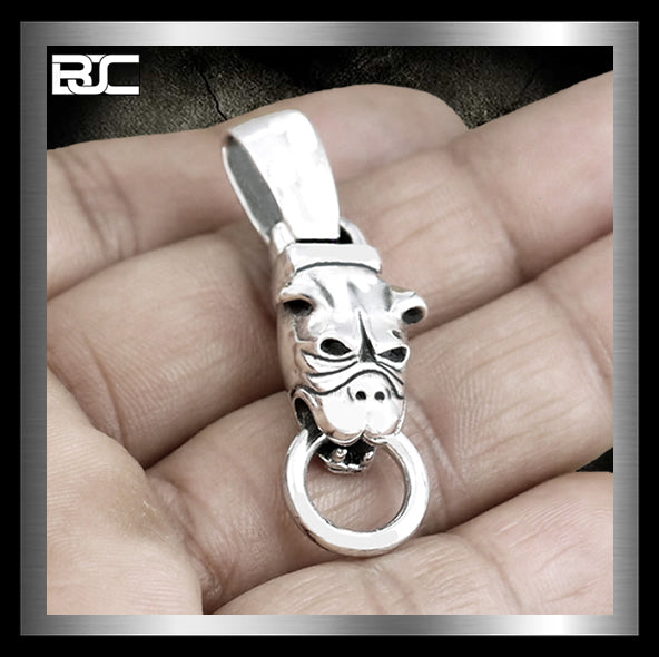 Sterling Silver Bulldog Pitbull Biker Pendant 1 - Biker Jewelry Club Sinister Silver Co.