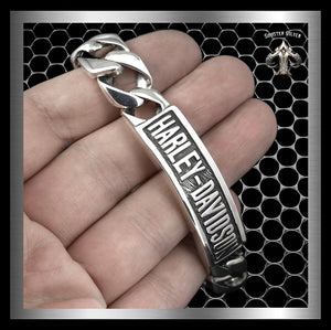 Sterling Silver Mens Biker ID Logo Bracelet Curb Chain 1 - Biker Jewelry Club Sinister Silver Co.