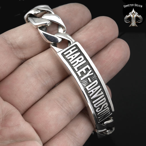 Sterling Silver Mens Biker ID Logo Bracelet Curb Chain 3 - Biker Jewelry Club Sinister Silver Co.
