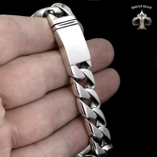 Sterling Silver Mens Biker ID Logo Bracelet Curb Chain 2 - Biker Jewelry Club Sinister Silver Co.