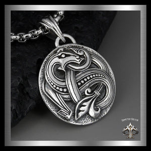 Viking Celtic Serpent Pendant Medallion Sterling Silver Norse Jewelry 1 - Biker Jewelry Club Sinister Silver Co.