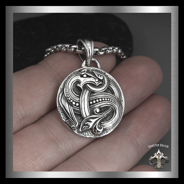 Viking Celtic Serpent Pendant Medallion Sterling Silver Norse Jewelry 2 -  Biker Jewelry Club Sinister Silver Co.