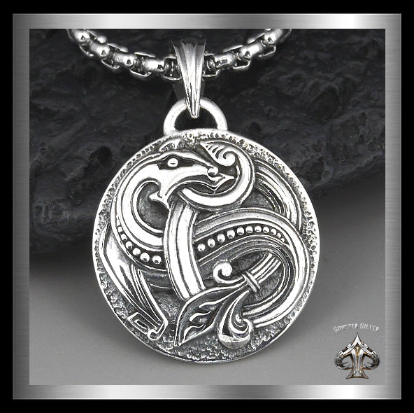 Viking Celtic Serpent Pendant Medallion Sterling Silver Norse Jewelry 3 -  Biker Jewelry Club Sinister Silver Co.