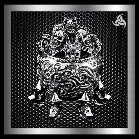 Biker Skull Stash Box Limited Edition 10 Ounce Solid Sterling Silver 1 - Biker Jewelry Club Sinister Silver Co.