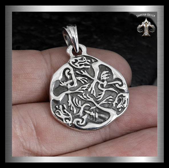 Viking Celtic Hounds Pendant Medallion Sterling Silver Norse Jewelry 2 - Biker Jewelry Club Sinister Silver Co.