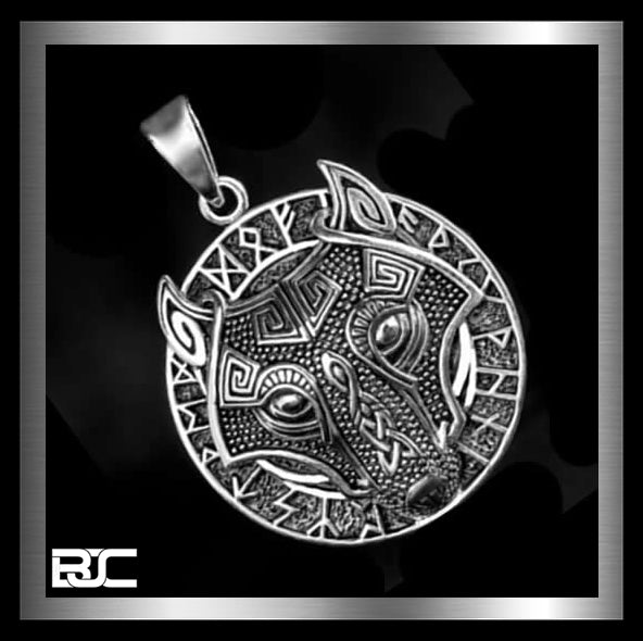 Sterling Silver Viking Wolf Pendant Futhark Runes 1 - Biker Jewelry Club Sinister Silver Co.