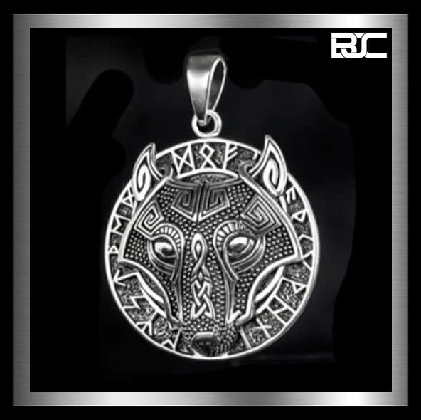 Sterling Silver Viking Wolf Pendant Futhark Runes 3 - Biker Jewelry Club Sinister Silver Co.