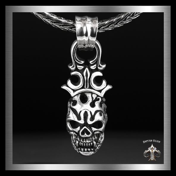 Sterling Silver Biker Crowned Classic Flame Skull Pendant – Biker