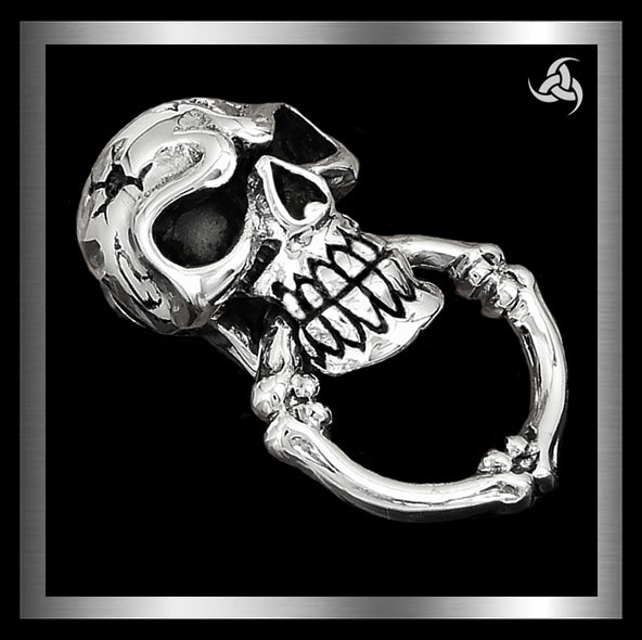 Biker Skull Wallet Chain Connector Concho Sterling Silver 3 - Biker Jewelry Club Sinister Silver Co.