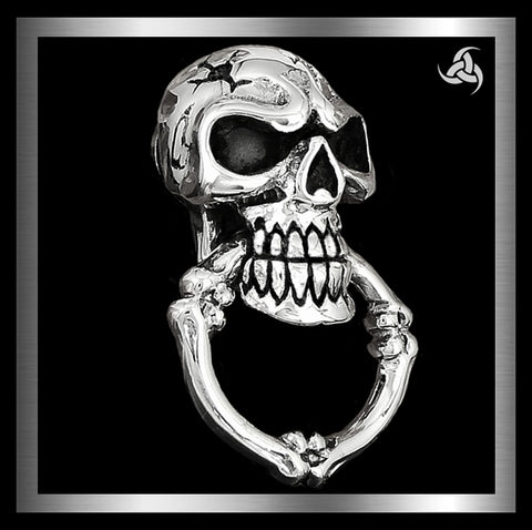 Biker Skull Wallet Chain Connector Concho Sterling Silver 1 - Biker Jewelry Club Sinister Silver Co.