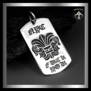 Sterling Silver Biker Fleur De Lis NYC Dog Tag Pendant 1 - Biker Jewelry Club Sinister Silver Co.