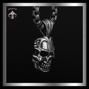 Sterling Silver Heavy High Detail Biker Skull Pendant 1 - Biker Jewelry Club and Sinister Silver Co.