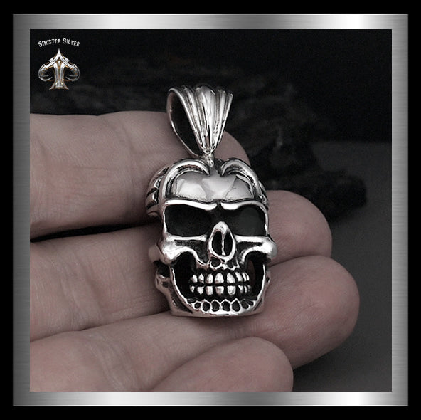 Sterling Silver Heavy High Detail Biker Skull Pendant 2 - Biker Jewelry Club and Sinister Silver Co.