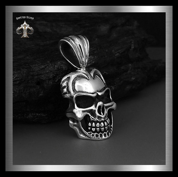 Sterling Silver Heavy High Detail Biker Skull Pendant 3 - Biker Jewelry Club and Sinister Silver Co.