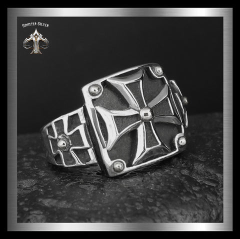 Sterling Silver Knights Templar Masonic Cross Mens Biker Ring 1 - Biker Jewelry Club Sinister Silver Co.