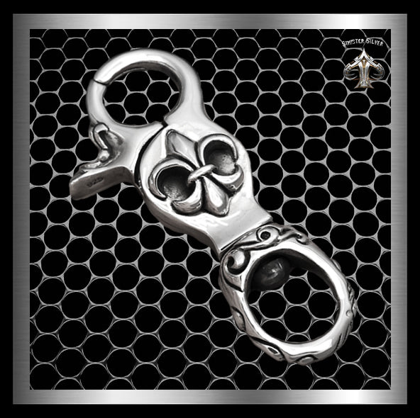 Sterling Silver Massive Fleur de Lis Belt Hook Belt Clip Keychain