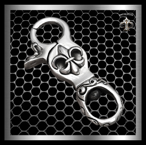 Sterling Silver Massive Fleur De Lis Belt Hook Belt Clip Keychain 1 - Biker Jewelry Club Sinister Silver Co.