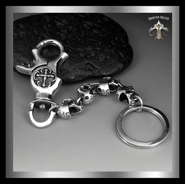 Sterling Silver Punisher Skull Phantom Skull Cross Keychain Biker Jewelry 2 - Biker Jewelry Club Sinister Silver Co.