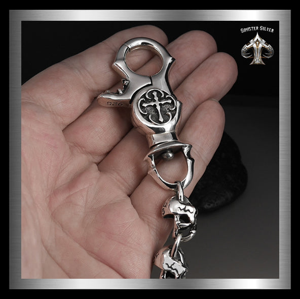 Sterling Silver Punisher Skull Phantom Skull Cross Keychain Biker Jewelry 3 - Biker Jewelry Club Sinister Silver Co.