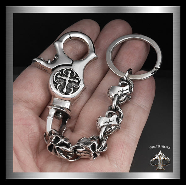 Sterling Silver Punisher Skull Phantom Skull Cross Keychain Sterling Silver Punisher Skull Phantom Skull Cross Keychain