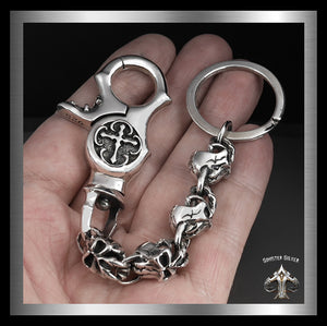 Sterling Silver Punisher Skull Phantom Skull Cross Keychain Biker Jewelry 1 - Biker Jewelry Club Sinister Silver Co.