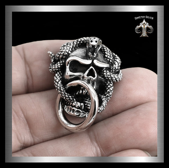Biker Skull Snake Medusa Sterling Silver Wallet Chain Connector Concho 2 - Biker Jewelry Club Sinister Silver Co.