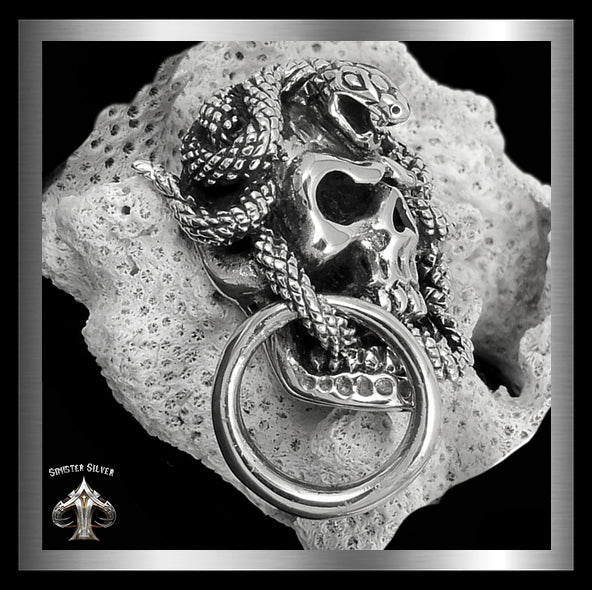 Biker Skull Snake Medusa Sterling Silver Wallet Chain Connector Concho 3 - Biker Jewelry Club Sinister Silver Co.