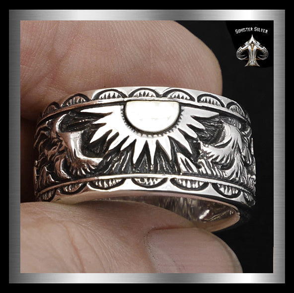 Viking Norse Double Falcon Biker Ring Sterling Silver Band 1 - Biker Jewelry Club Sinister Silver Co.