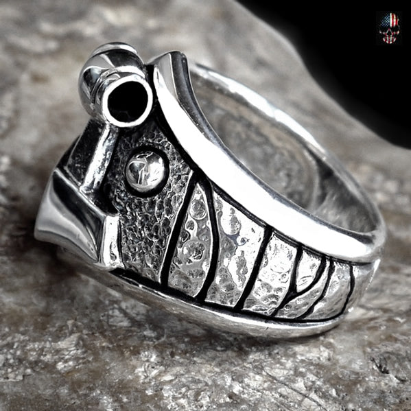 Sterling Silver Viking Thors Hammer Biker Ring 3 - Biker Jewelry Club Sinister Silver Co.