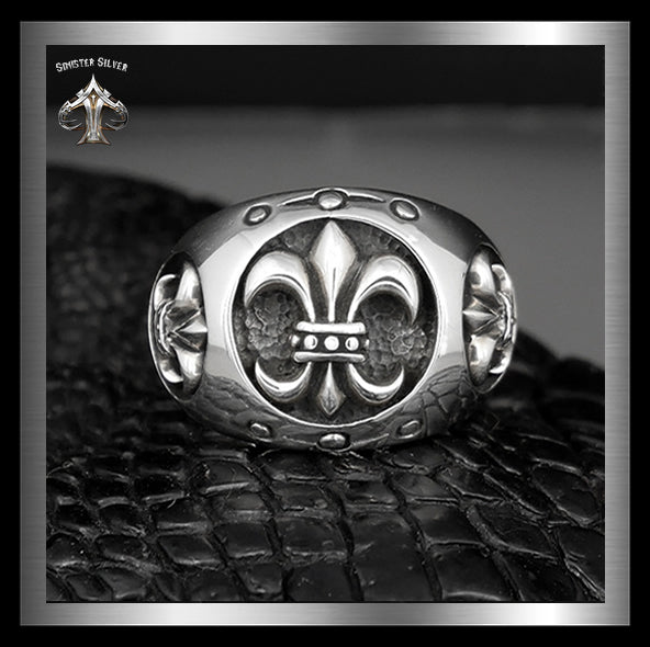 Mens Biker Comfort Fit Ring Triple Fleur De Lis Sterling Silver 3 - Biker Jewelry Club and Sinister Silver Co.