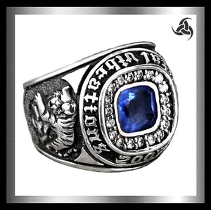 Japanese Dragon And Tiger Ring Sterling Silver Blue Topaz 1 - Biker Jewelry Club Sinister Silver Co.