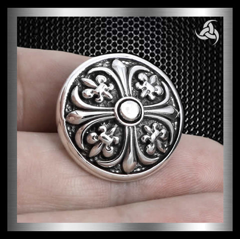 Fleur Cross Concho Sterling Silver Snap Cover For Leather Crafts 1 - Biker Jewelry Club Sinister Silver Co.