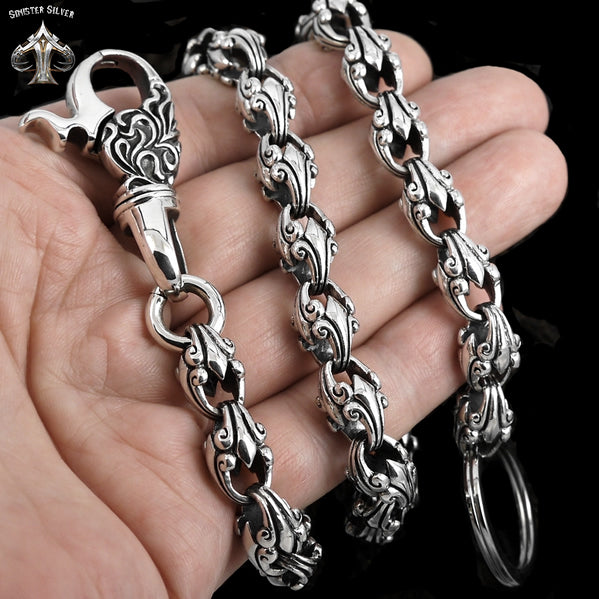 Sterling Silver Biker Wallet Chain Tribal Link 4 - Biker Jewelry Club Sinister Silver Co.