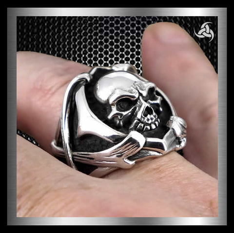 Sterling Silver Biker Skull And Bones Ring 1 - Biker Jewelry Club Sinister Silver Co.