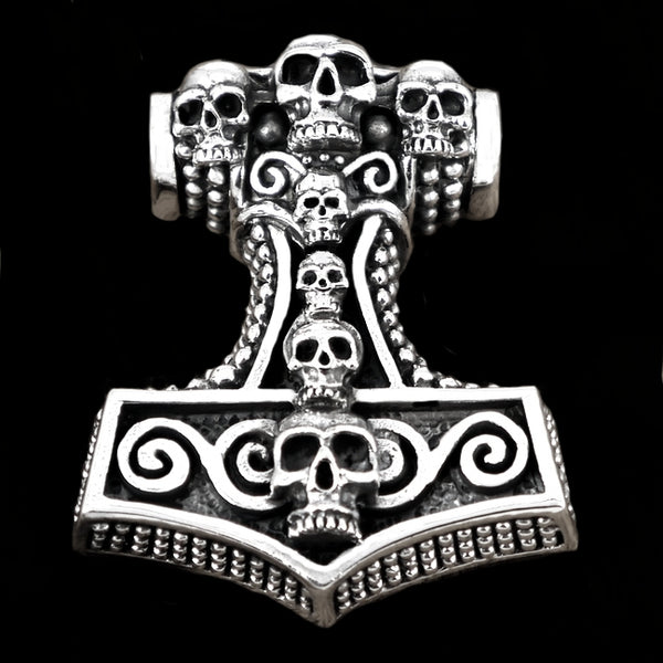 Sterling Silver Biker Skull Viking Thors Hammer 3 - Biker Jewelry Club Sinister Silver Co.