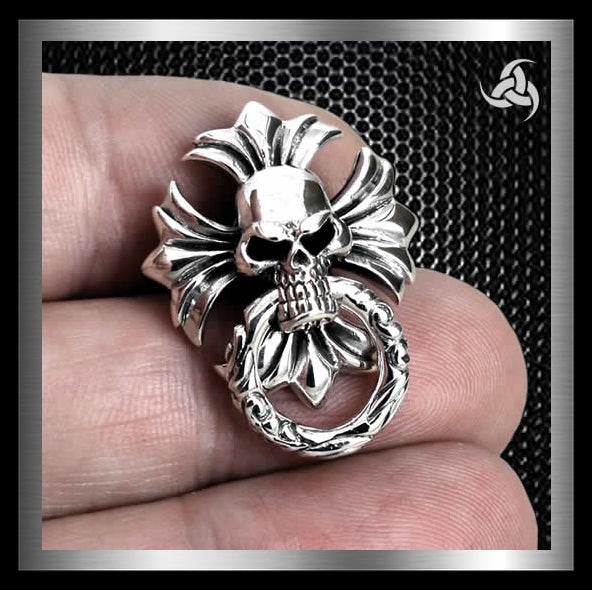 5PCS Silver Tone Skull Screw Back Connectors - Biker Chain Wallet Joints With Rings