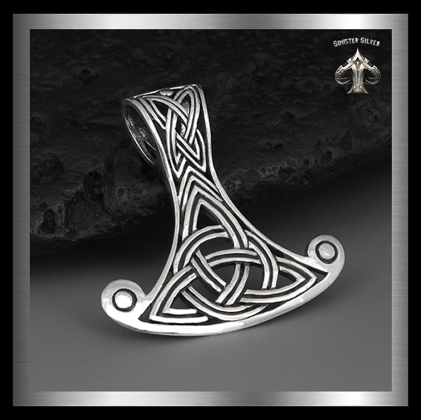 Sterling Silver Thors Hammer Viking Knotwork Pendant 1 - Biker Jewelry Club Sinister Silver Co.