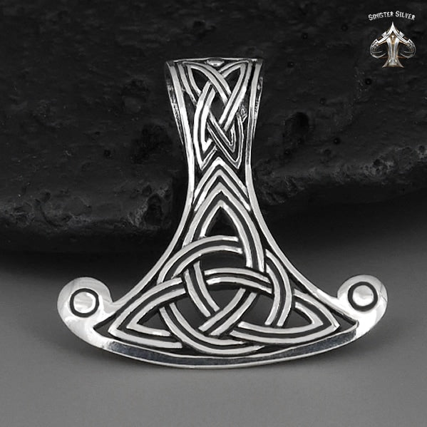 Sterling Silver Thors Hammer Viking Knotwork Pendant 2 - Biker Jewelry Club Sinister Silver Co.