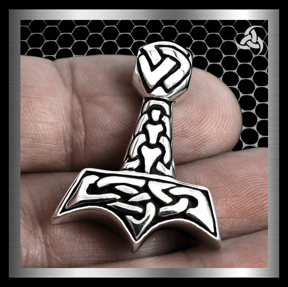 Viking Norse Valknut Thors Hammer Pendant SOLID Sterling Silver Mjollnir 1 - Biker Jewelry Club Sinister Silver Co.