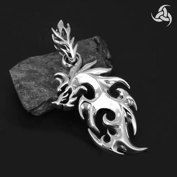 Viking Norse Flame Wolf Pendant Sterling Silver Jewelry 2 - Biker Jewelry Club Sinister Silver Co.