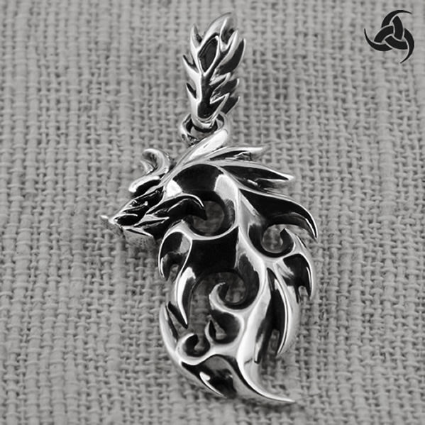 Viking Norse Flame Wolf Pendant Sterling Silver Jewelry 4 - Biker Jewelry Club Sinister Silver Co.