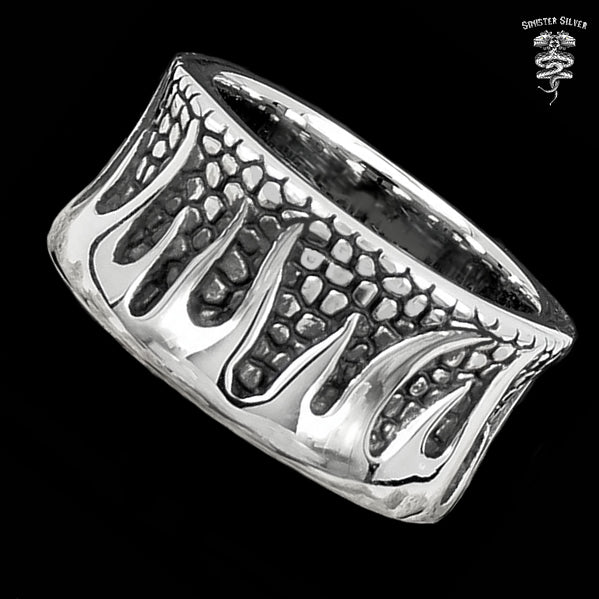 Mens Biker Flames Ring Sterling Silver Wide Flamed Band 2 - Biker Jewelry Club Sinister Silver Co.